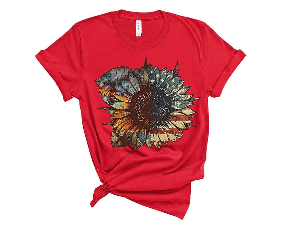 Patriotic Sunflower Tee Cute and Fun Custom Print T-Shirts - Arrow trend Leggings