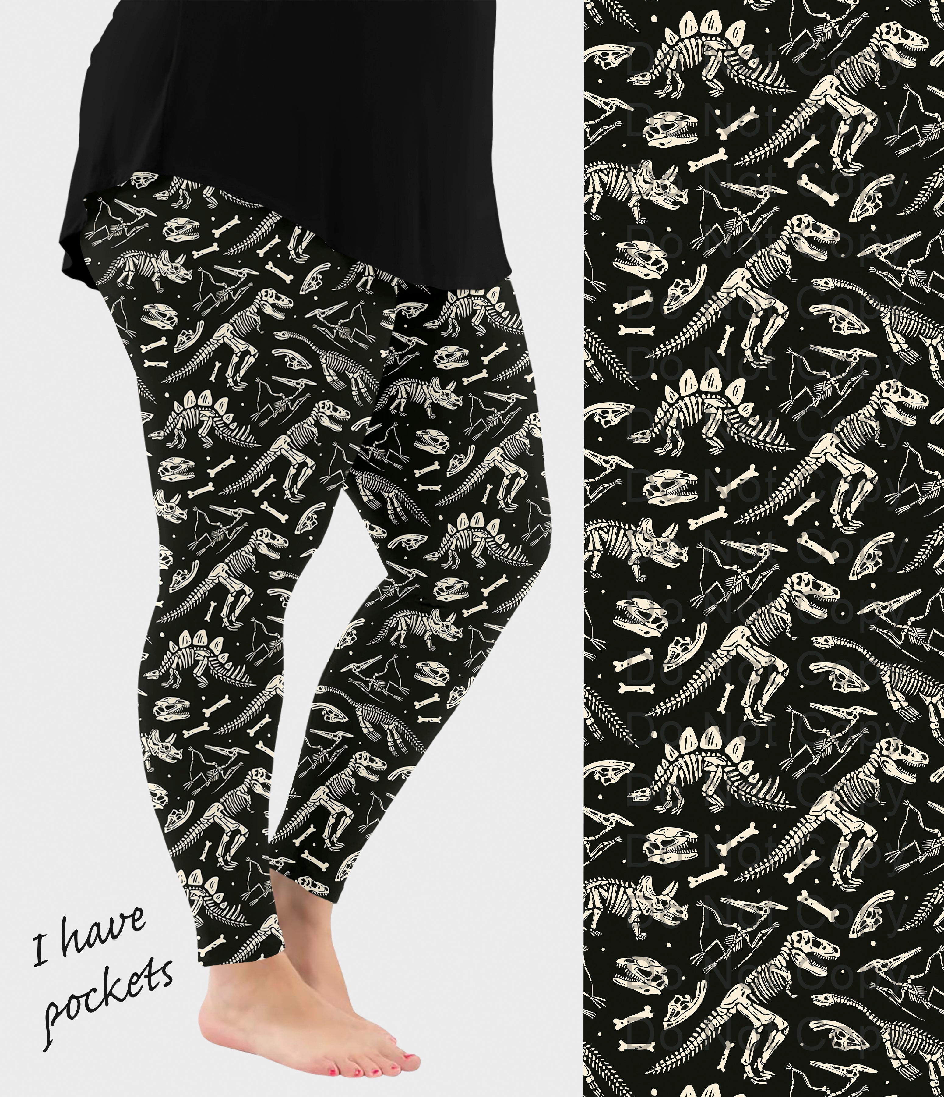 Dinosaur Skeleton Leggings w/ Pockets (ready to ship)