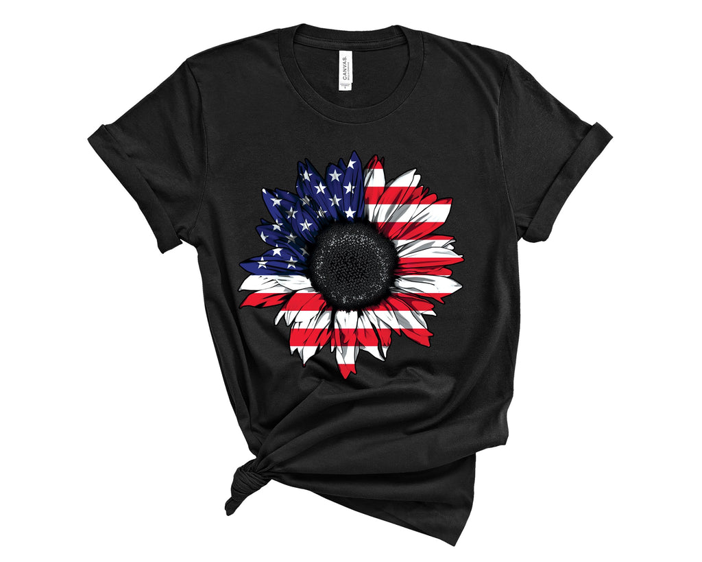 Patriotic Sunflower Tee Cute and Fun Custom Print T-Shirts - Arrow Trend Leggings