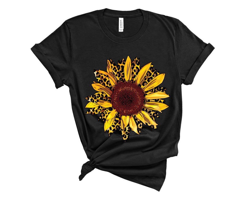 Leopard Sunflower Tee Cute and Fun Custom Print T-Shirts - Arrow Trend Leggings