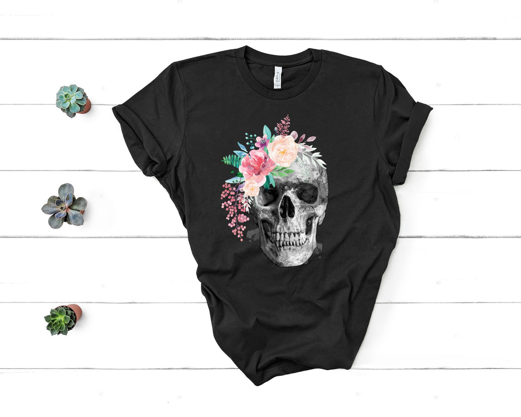 Pretty Floral Skull T-Shirt Cute and Fun Custom Print Tee's - Arrow Trend Leggings