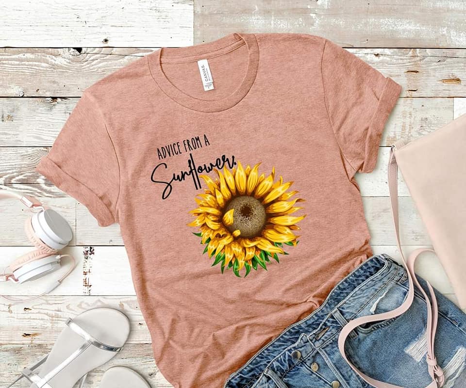 Advice From a Sunflower Tee Cute and Fun Custom Print T-Shirts - Arrow Trend Leggings