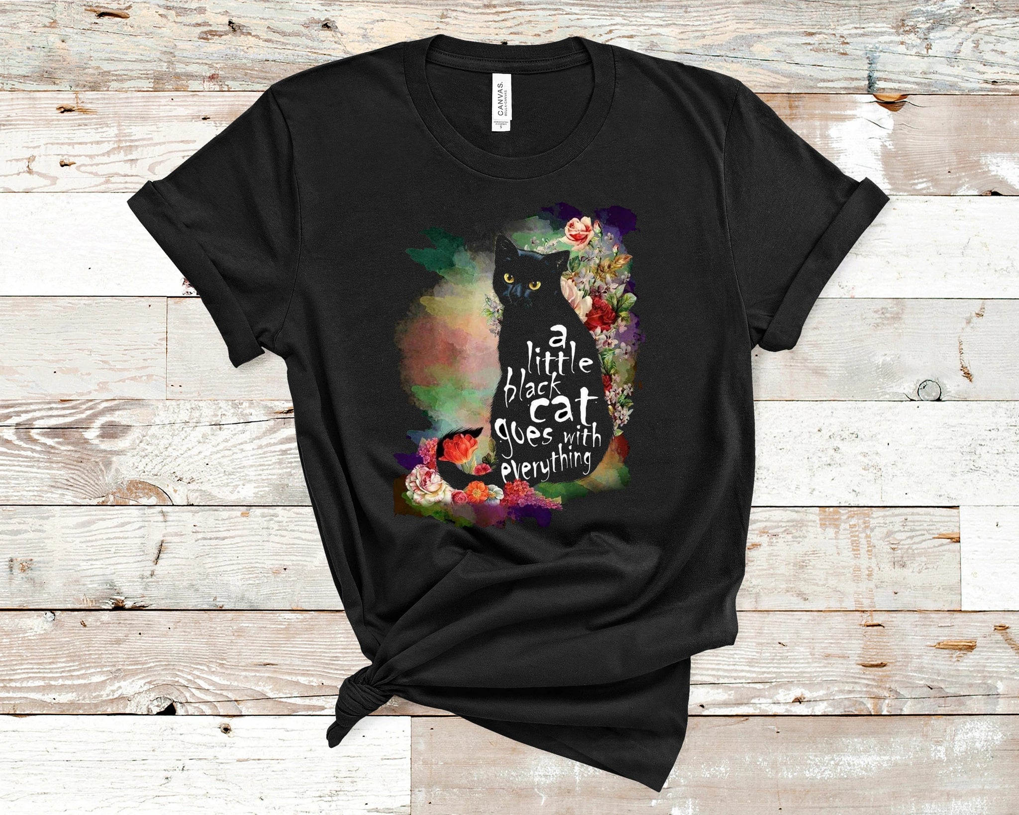 A Little Black Cat Goes With Eevrything T-Shirt Cute and Fun Custom Print Tee's - Arrow Trend Leggings