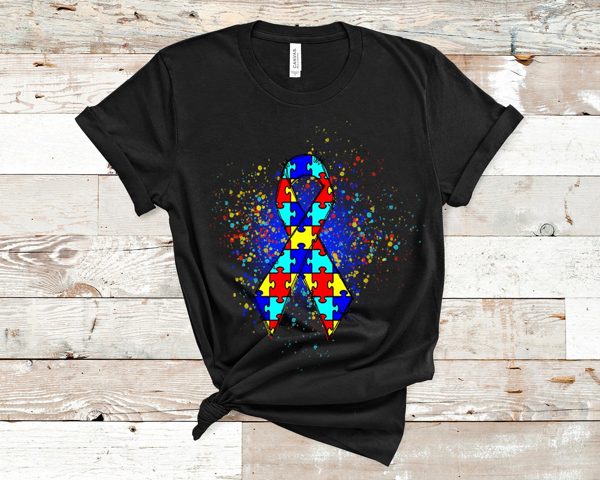 Autism Ribbon Black T-Shirt (Made to Order)