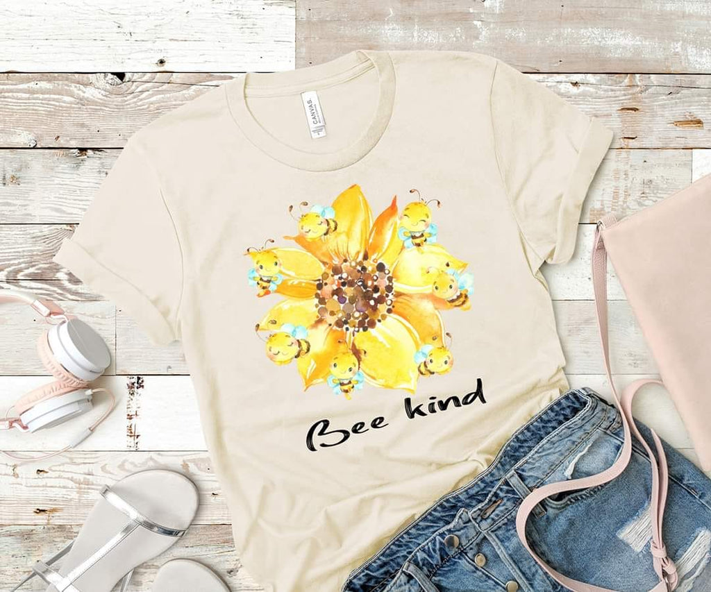 Bee Kind Sunflower Tee Cute and Fun Custom Print T-Shirts - Arrow Trend Leggings
