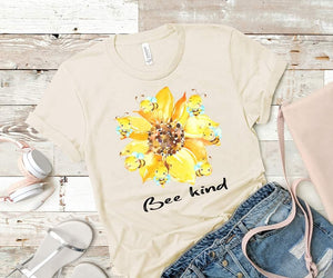 Bee Kind Sunflower Tee Cute and Fun Custom Print T-Shirts - Arrow Trend Leggings