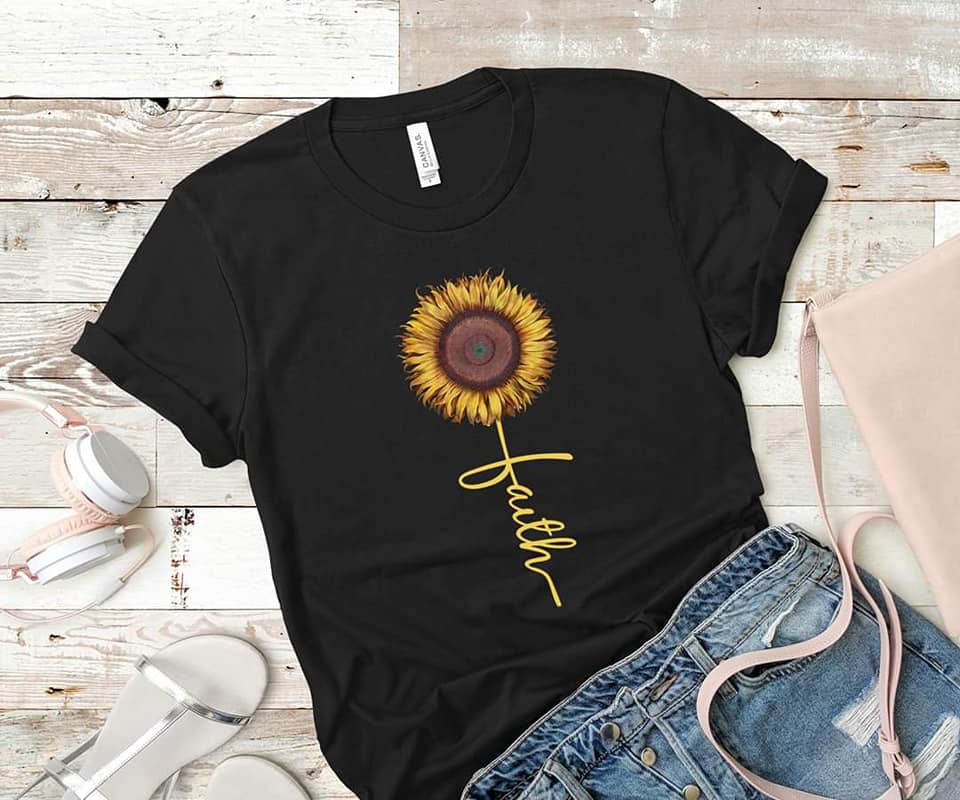 Faith Sunflower Tee's Cute and Fun Custom Print T-Shirts - Arrow Trend Leggings