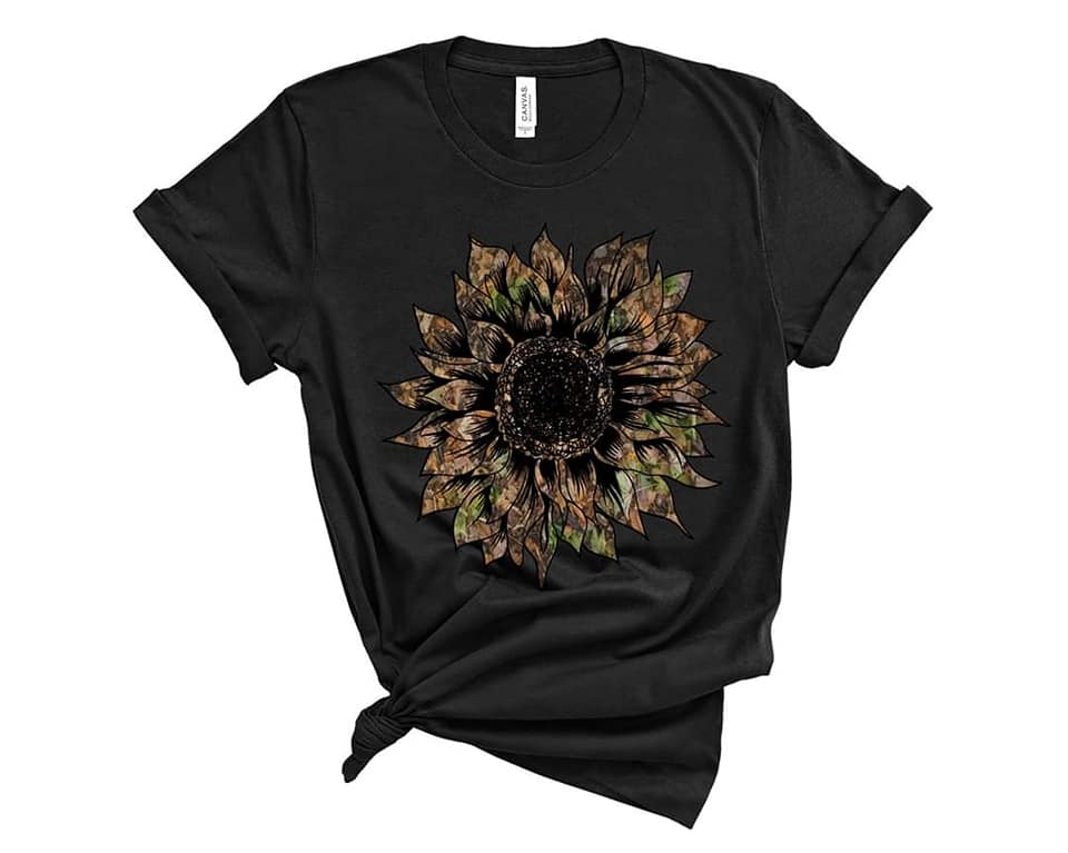 Forest Camo Sunflower Tee Cute and Fun Custom Print T-Shirts - Arrow Trend Leggings