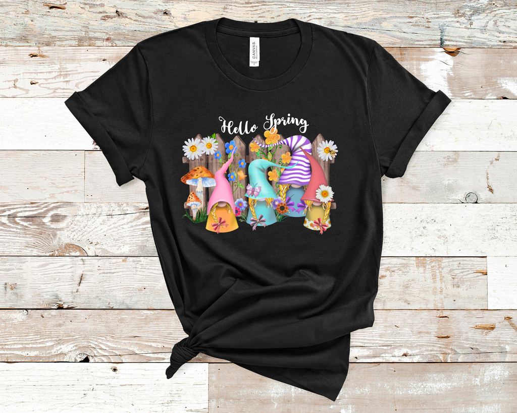 Hello Spring Gnomes Tee Custom Print Gnome T-Shirts 