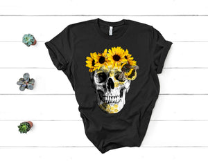 Honey Bee Sunflower Skull T-Shirt Cute and Fun Custom Print Tee's - Arrow Trend Leggings