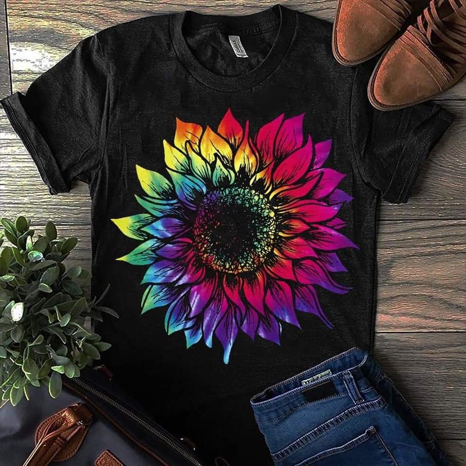 Rainbow Sunflower Tee Cute and Fun Custom Print T-Shirts - Arrow Trend Leggings