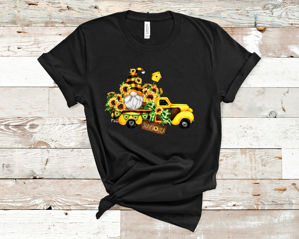 Sunflower Gnome Truck Tee Custom Print Gnome T-Shirts 
