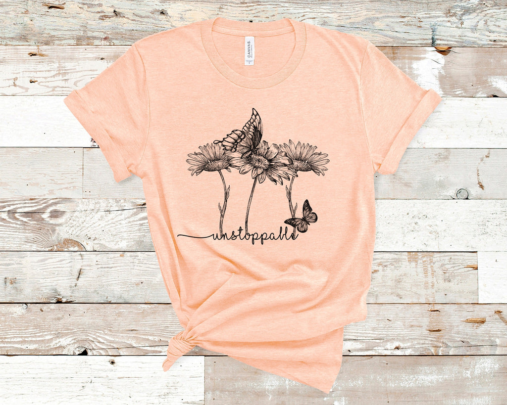 Unstoppable Flower and Butterfly T-Shirt Cute and Fun Custom Print Tee's - Arrow Trend Leggings